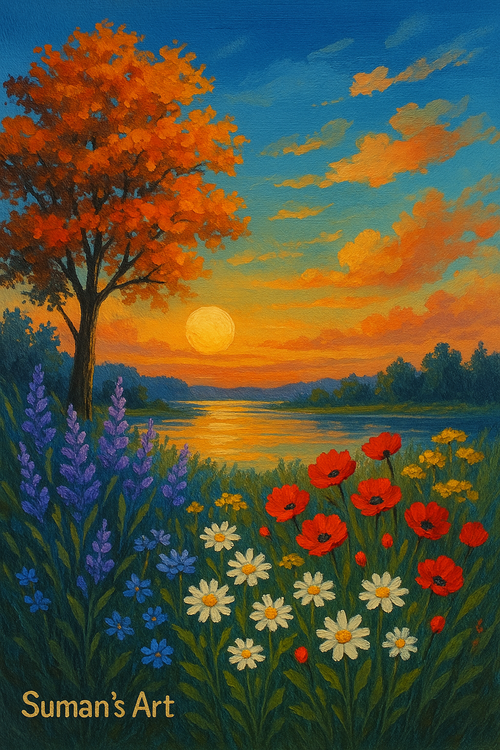 Artist painting vibrant abstract art